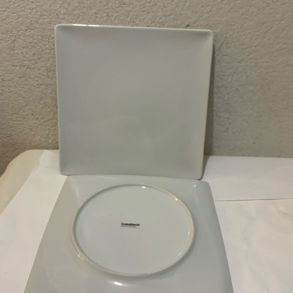 Crate & Barrel white square 10.25” Dinner Plates Round Base, Portugal. Set of 2 - Picture 1 of 5